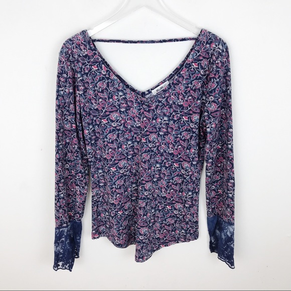 William Rast Tops - William Rast Floral Waffle Knit Lace Top Blouse XL